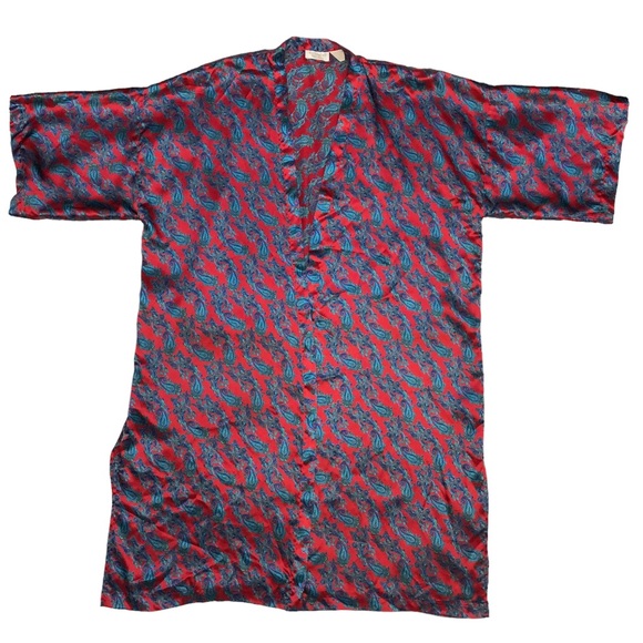 Vintage 90s Victoria’s Secret Gold Label Red Paisley Short Robe One Size Kimono - Picture 3 of 10